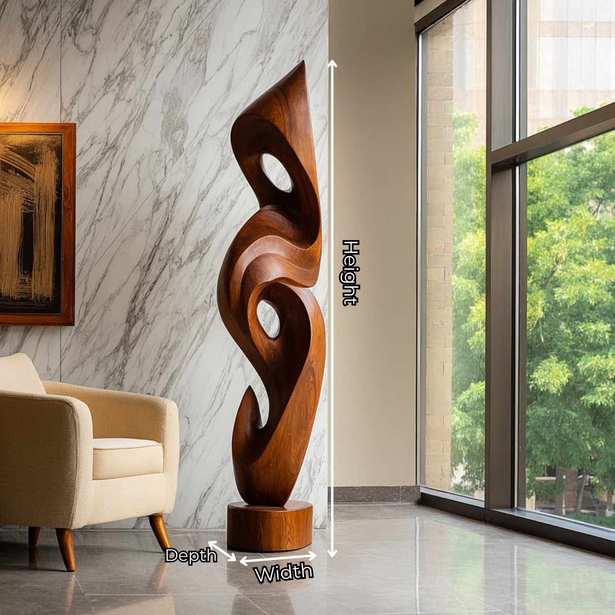 Large Solid Wood Abstract Sculpture for Home Interiors and Garden Display