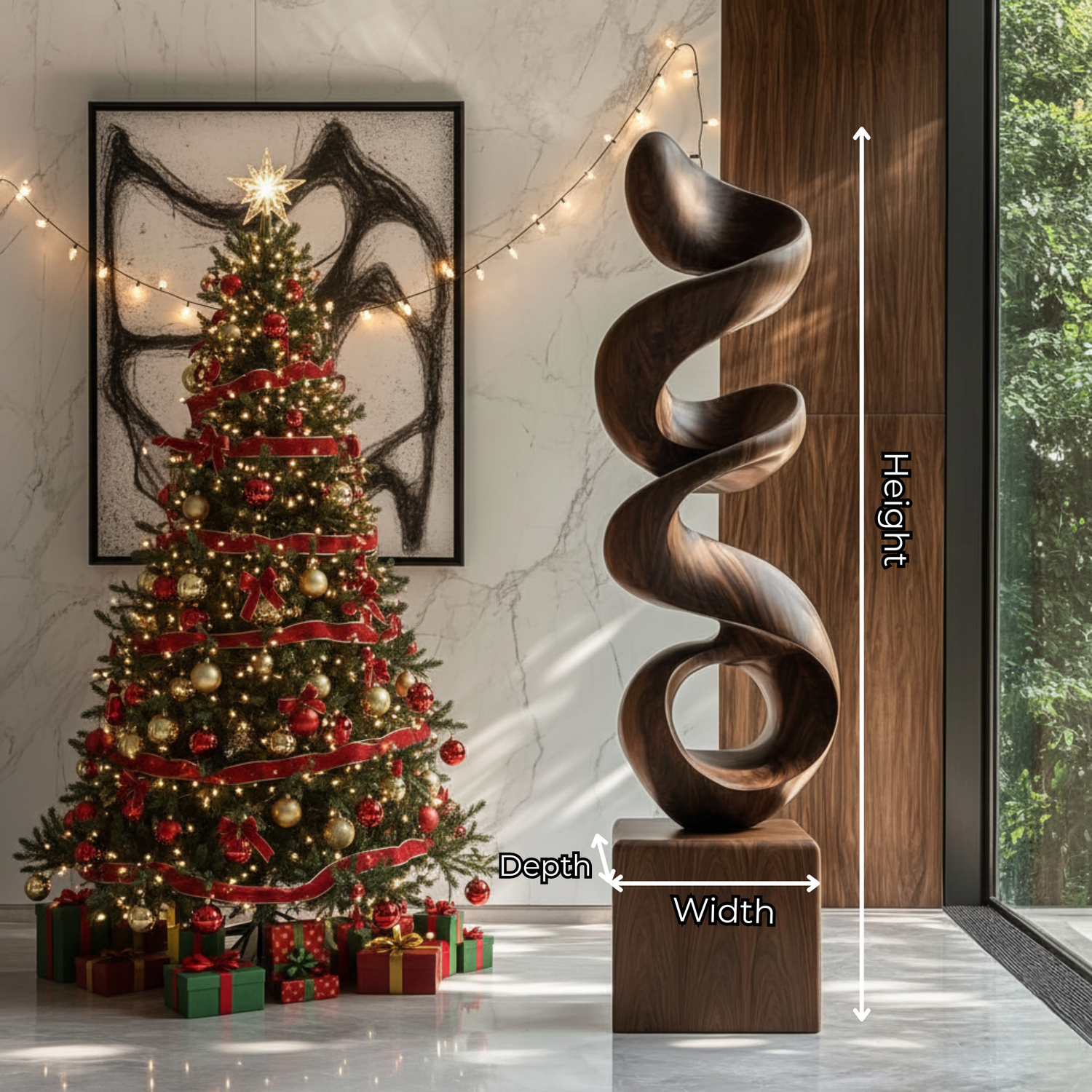 Modern Abstract Solid Wood Sculpture for Interior and Garden Spaces