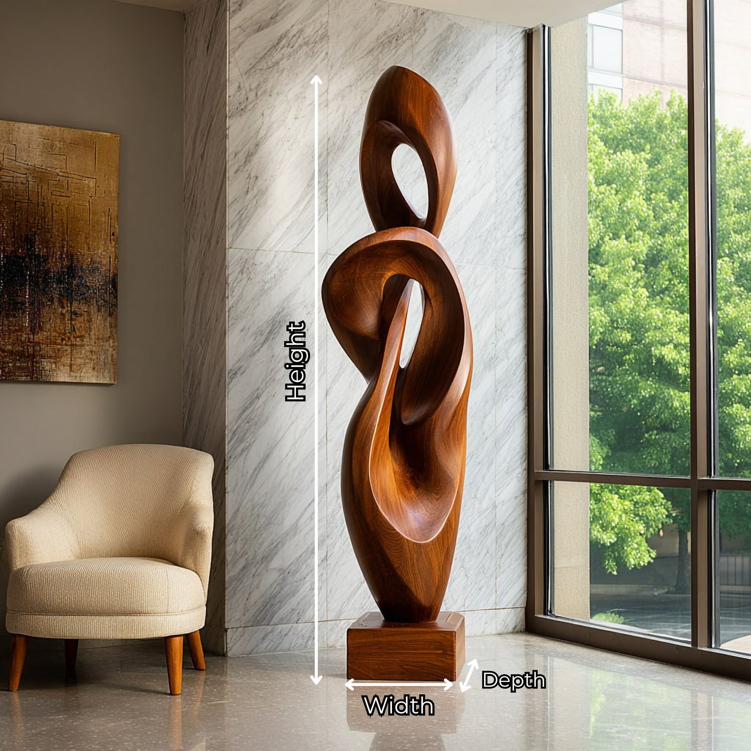 Organic Flow Solid Wood Sculpture for Modern Interior Spaces