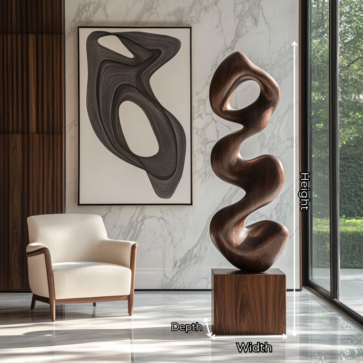 Organic Wave-Form Solid Wood Sculpture for Modern Living Room and Interior Spaces