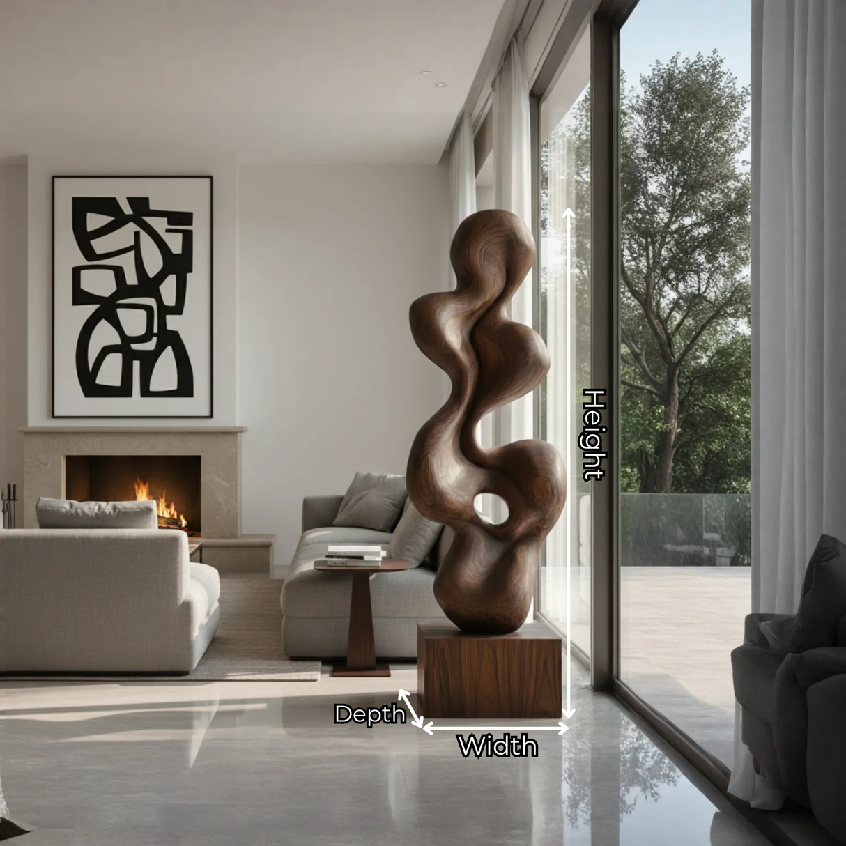 Hand-Carved Abstract Solid Wood Sculpture for Luxury Modern Interiors