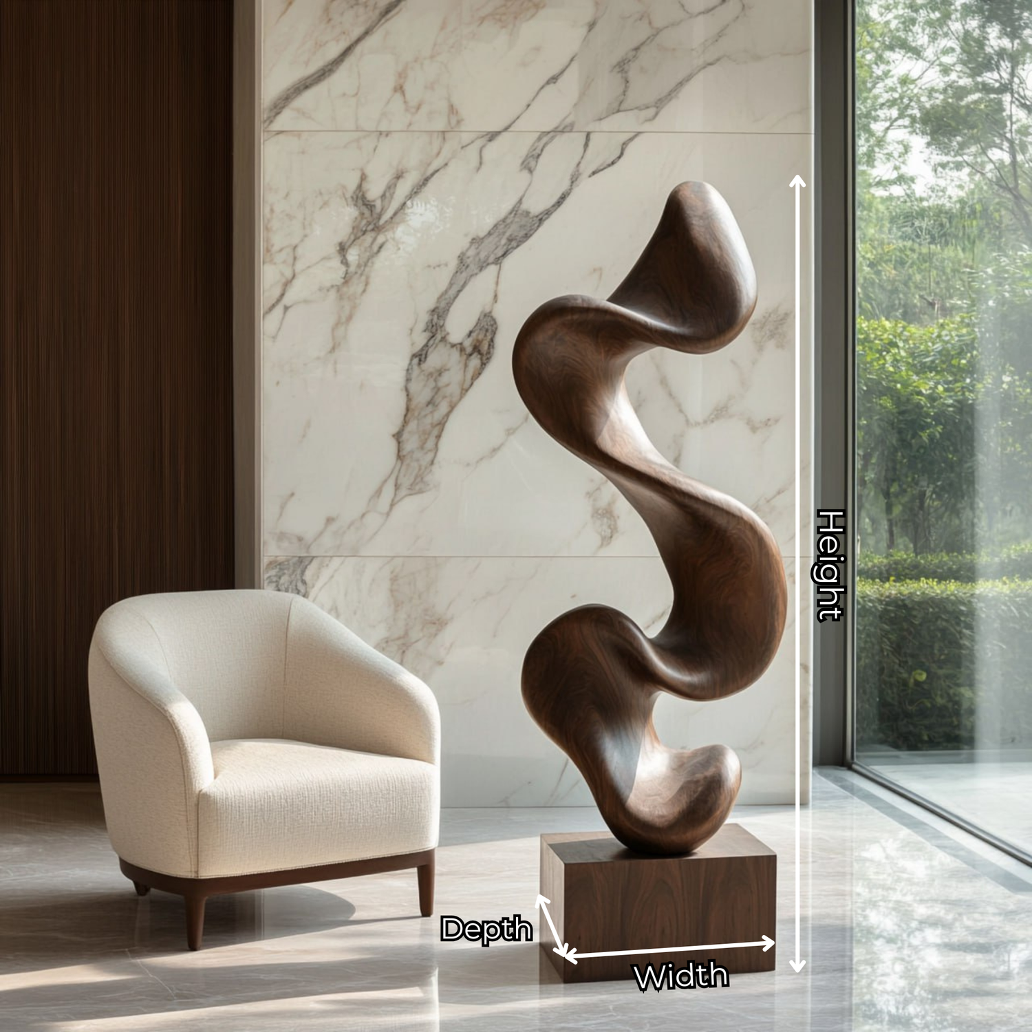 Hand-Carved Abstract Solid Wood Sculpture for Modern Interior Spaces