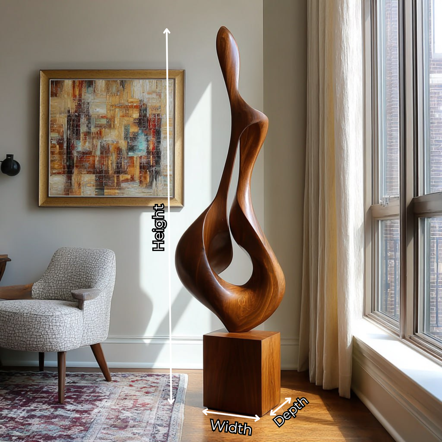 Tall Hand-Carved Organic Solid Wood Sculpture for Modern Interior Spaces