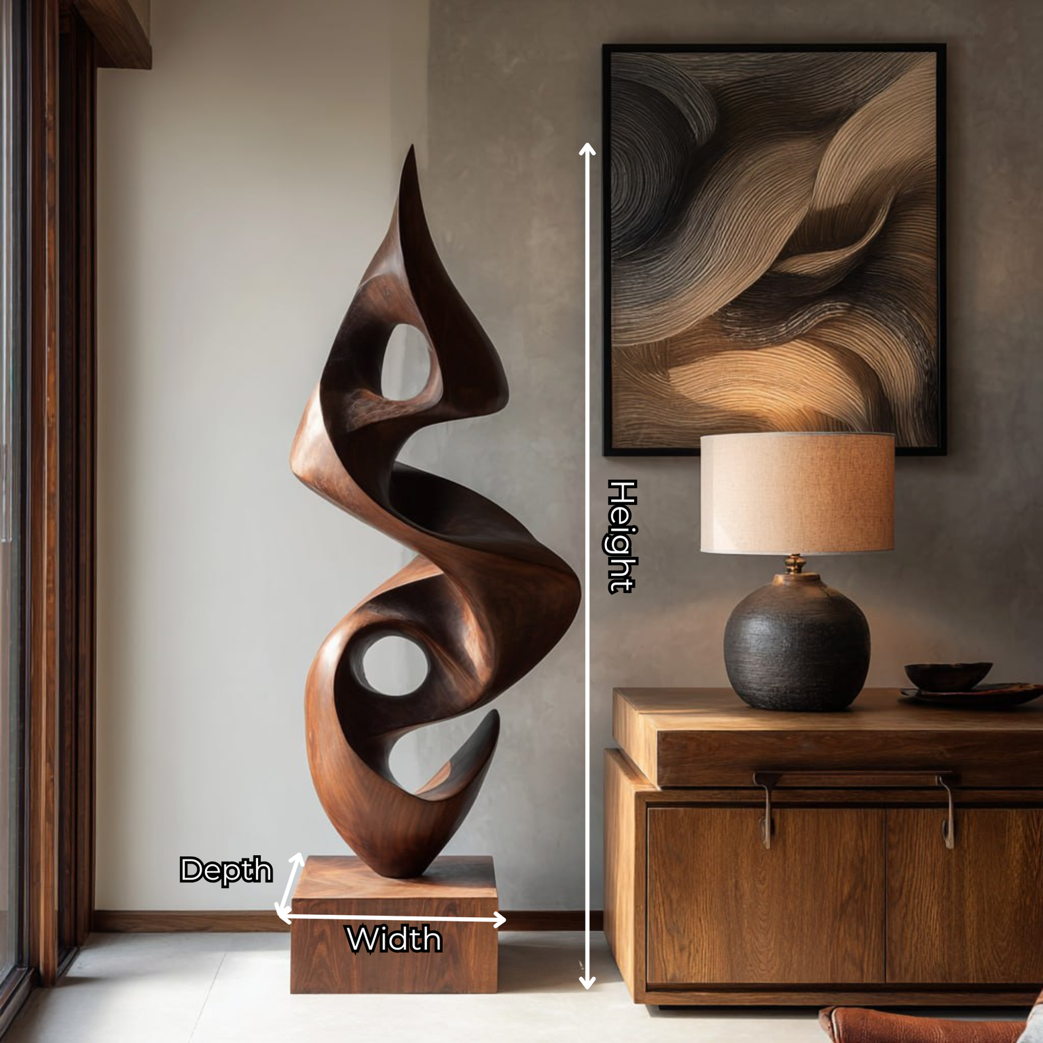 Tall Hand-Carved Organic Solid Wood Sculpture for Modern Interiors
