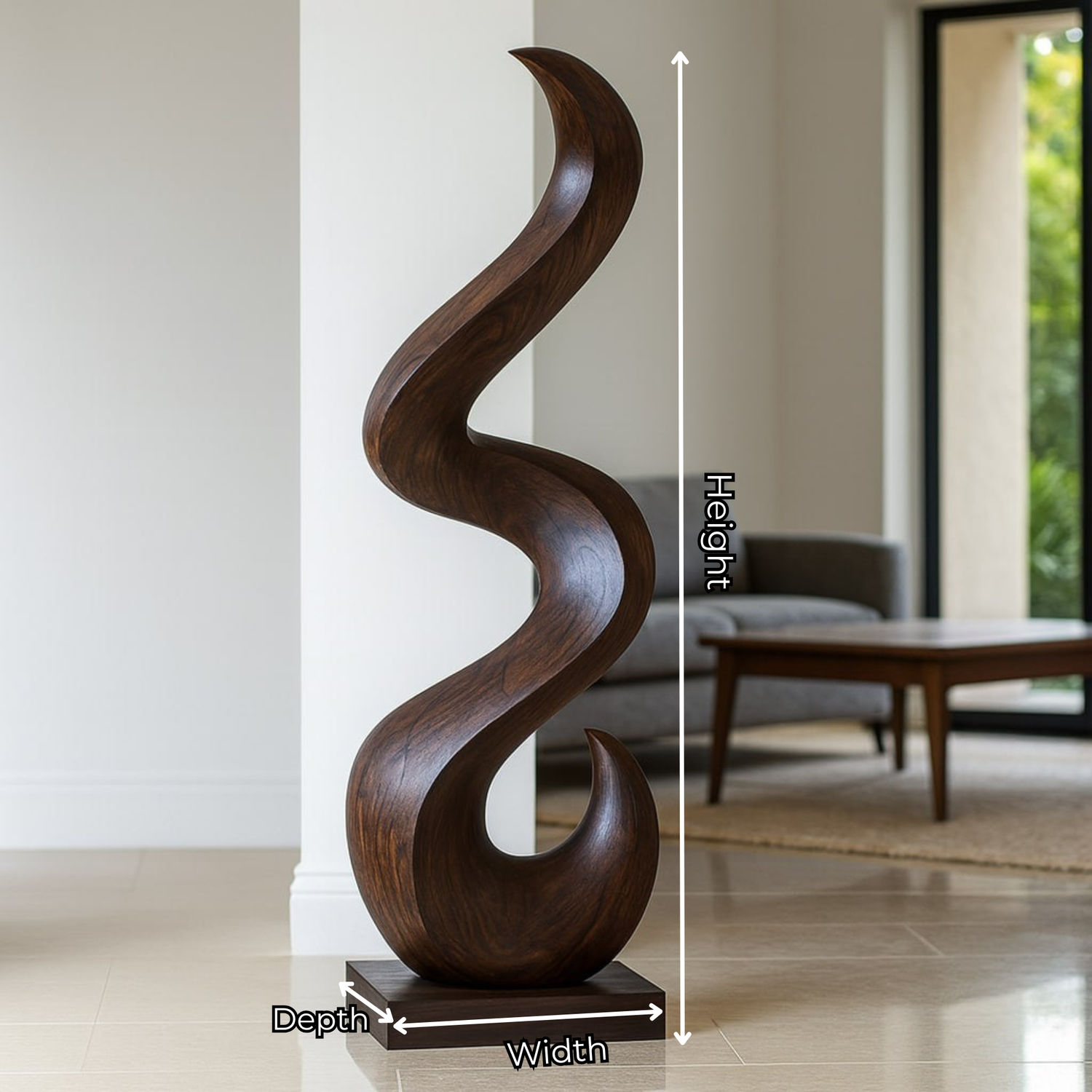 Solid Wood Fluid Curve Sculpture for Contemporary Living Room Spaces