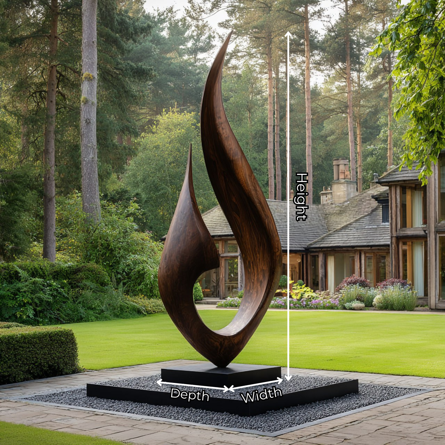 Flowing Flame Solid Wood Outdoor Sculpture for Garden Landscapes