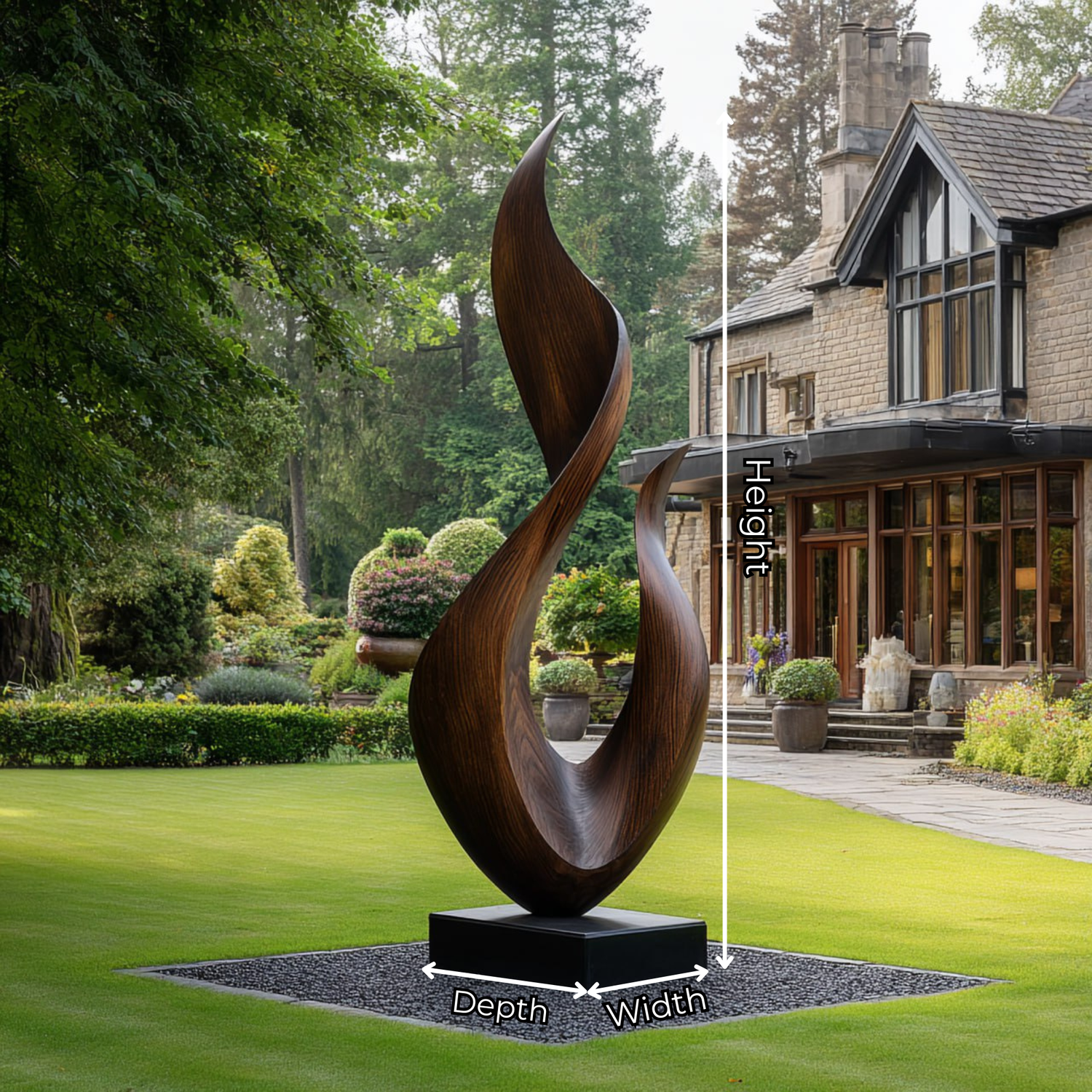 Flame Form Solid Wood Outdoor Sculpture for Garden Landscapes