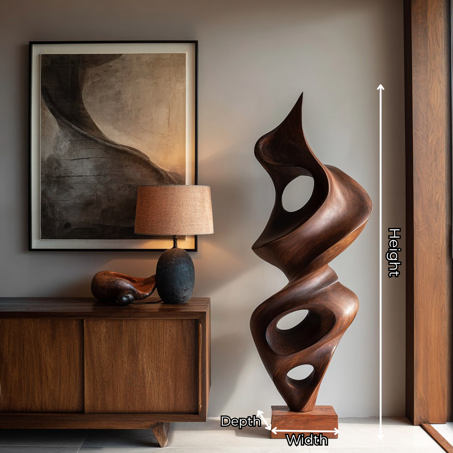 Modern Solid Wood Abstract Sculpture for Living Room Art Display