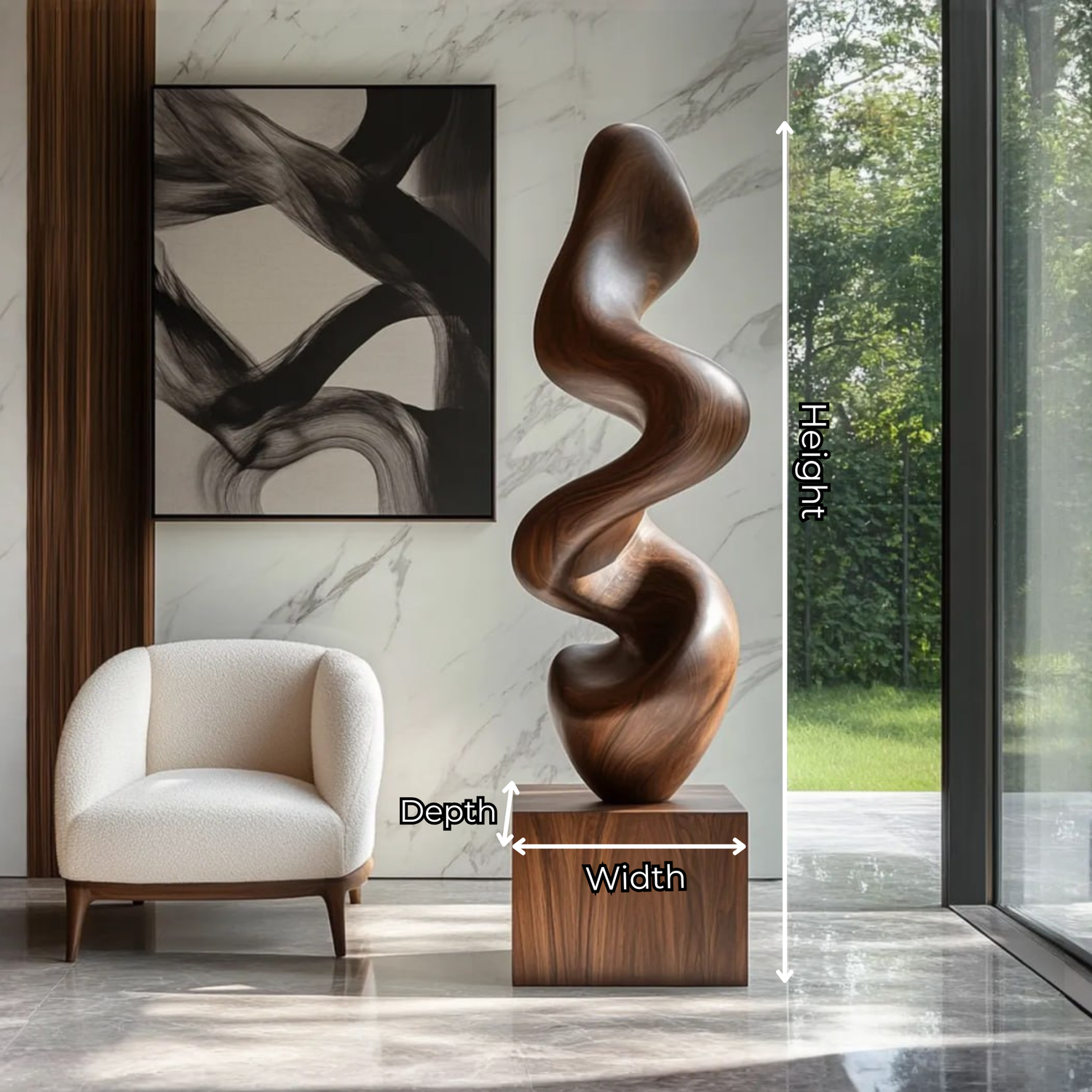 Contemporary Solid Wood Flow Sculpture for Living Room Accent Display