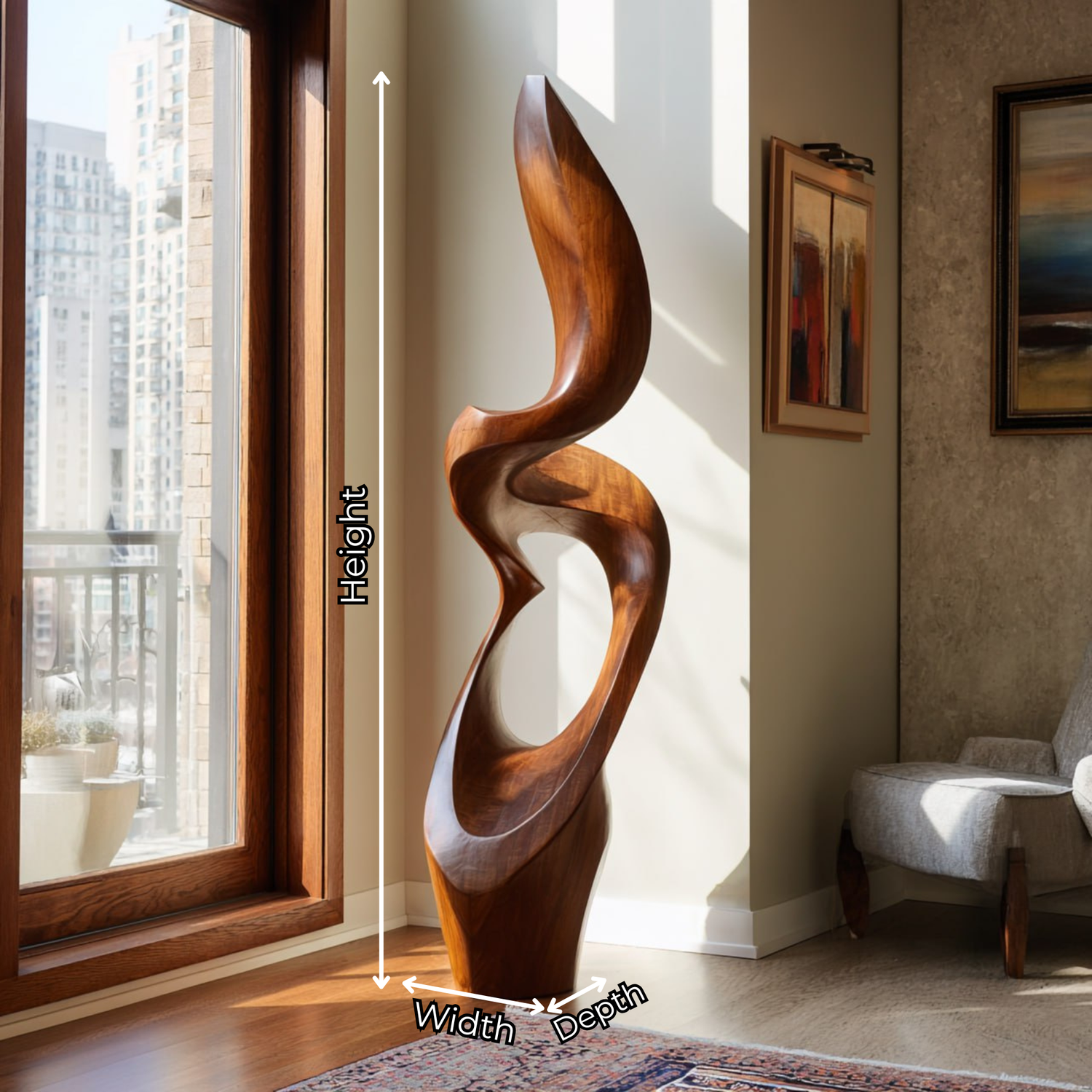 Modern Solid Wood Flow Sculpture for Living Room Display