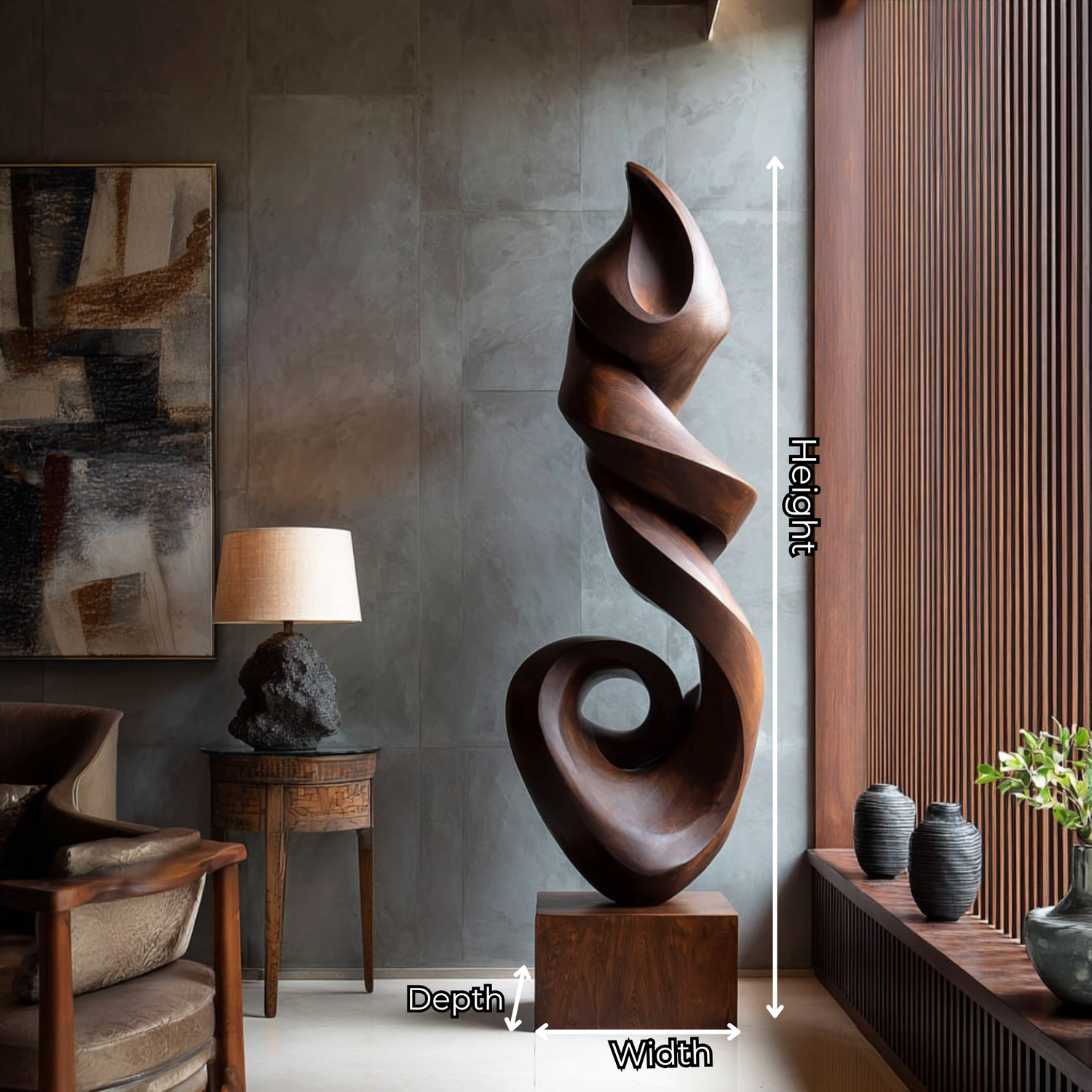 Contemporary Flowing Solid Wood Sculpture for Living Room Accent Display