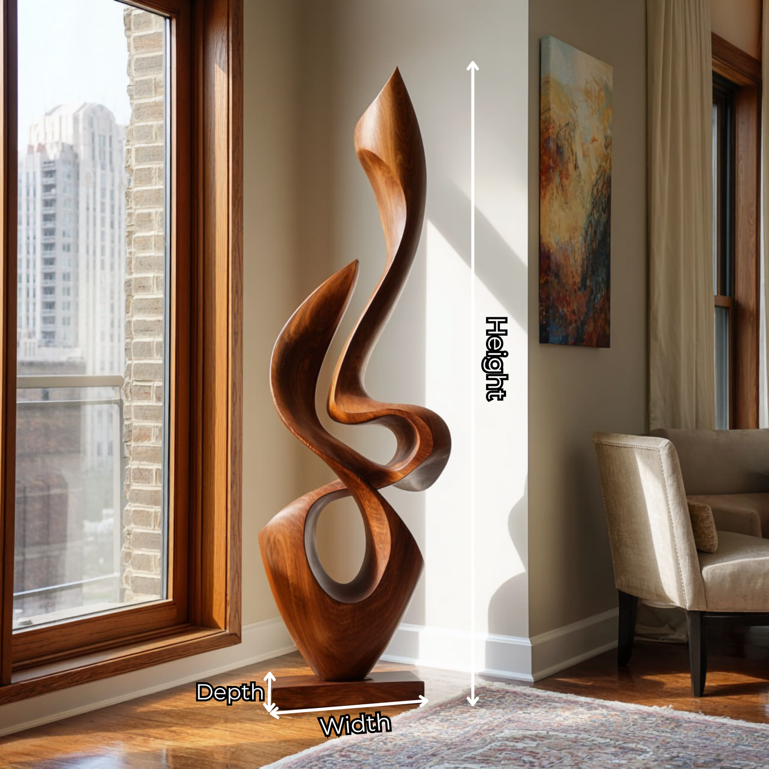 Contemporary Flowing Solid Wood Sculpture for Living Room Interior Display