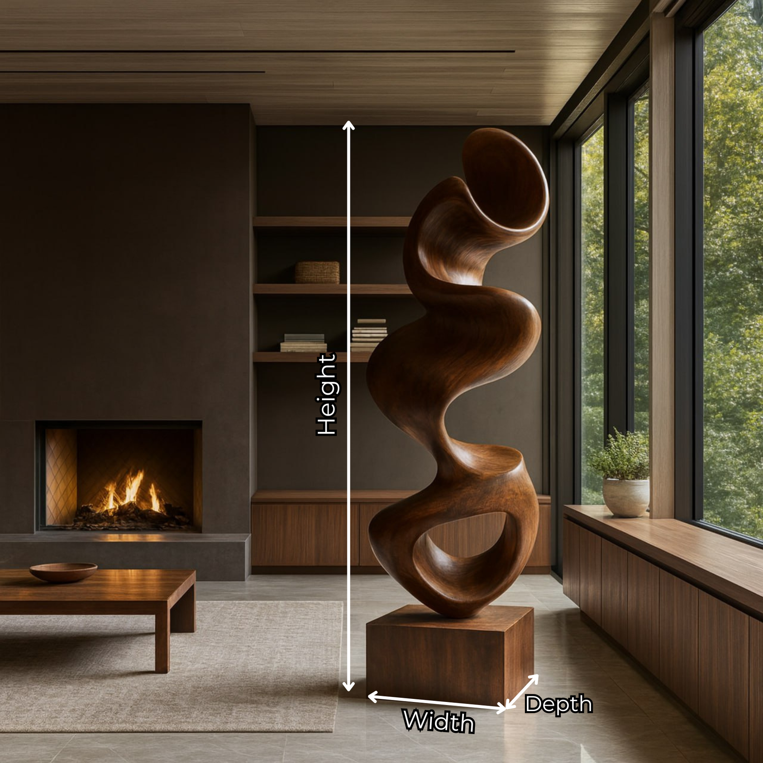 Solid Wood Flow-Form Sculpture for Living Rooms and Entryways