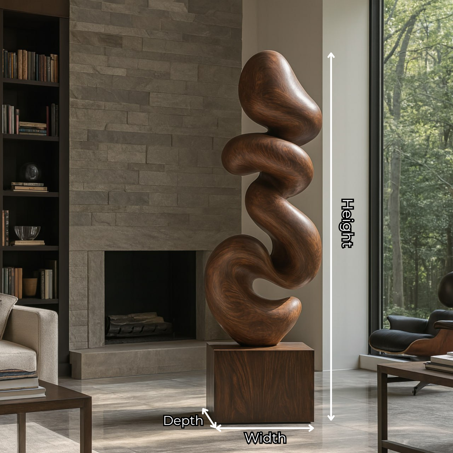 Organic Flow Solid Wood Sculpture for Living Room Interior Display