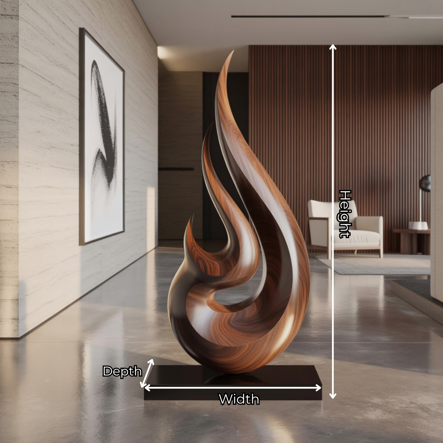 Abstract Flame Solid Wood Sculpture for Living Room Modern Art Accent