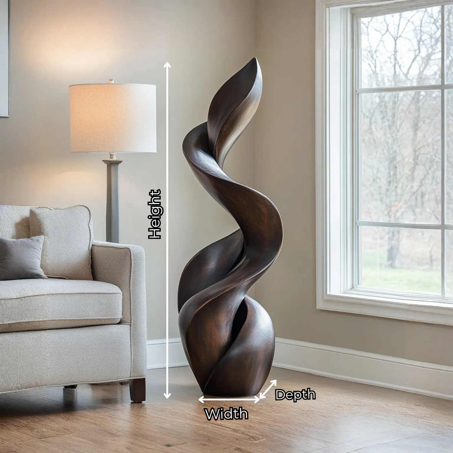 Modern Curved Solid Wood Sculpture for Living Room Display