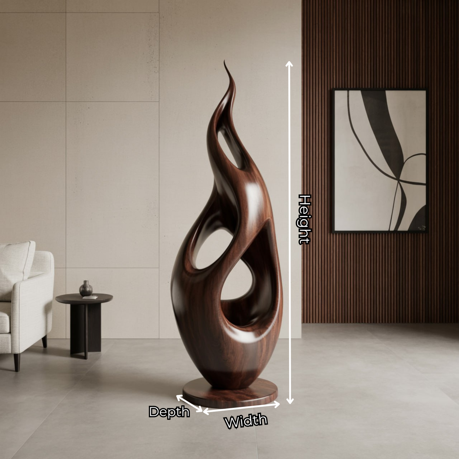 Modern Solid Wood Sculpture with Carved Openings for Interior Display
