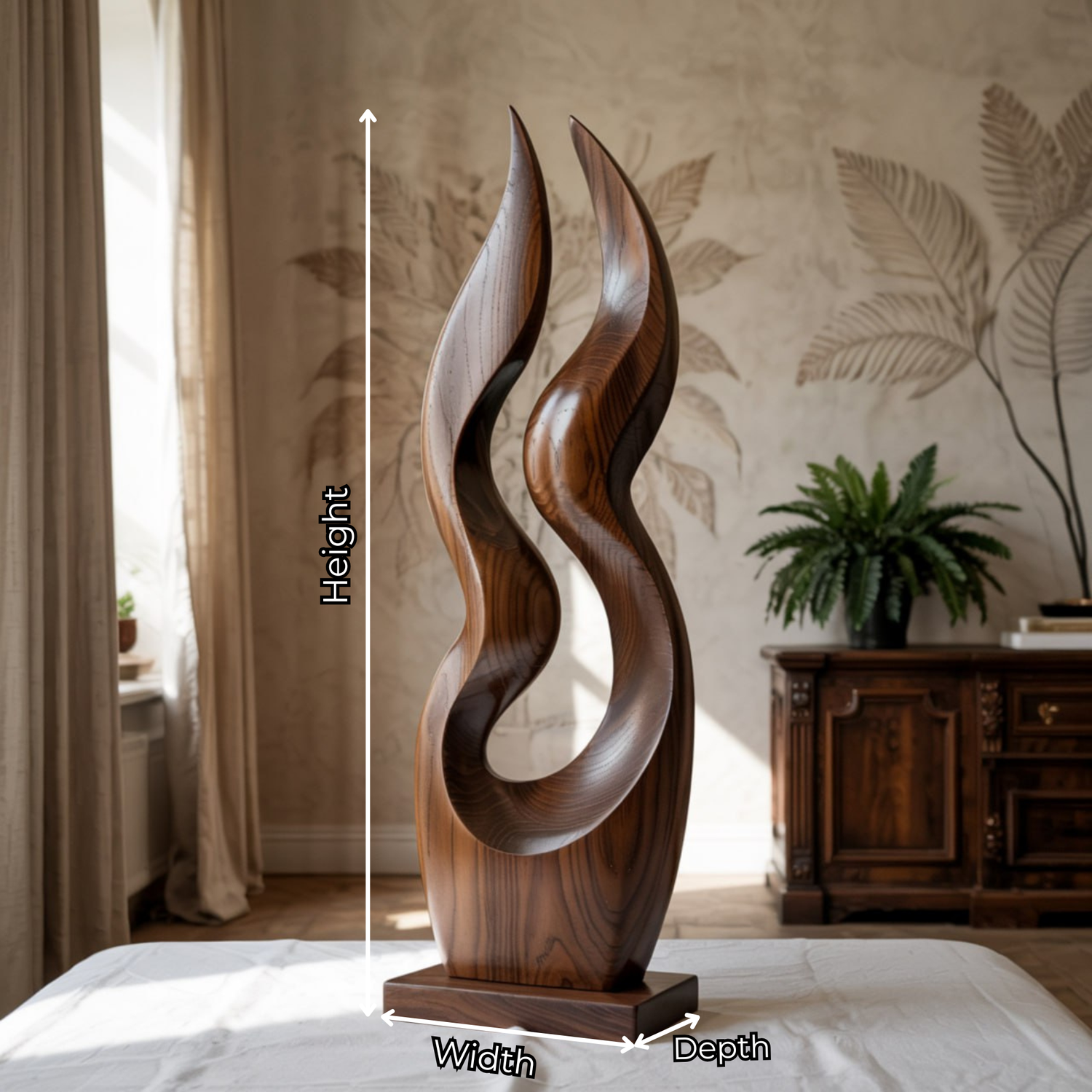 Modern Dual Flame Solid Wood Sculpture for Living Room Contemporary Organic Art