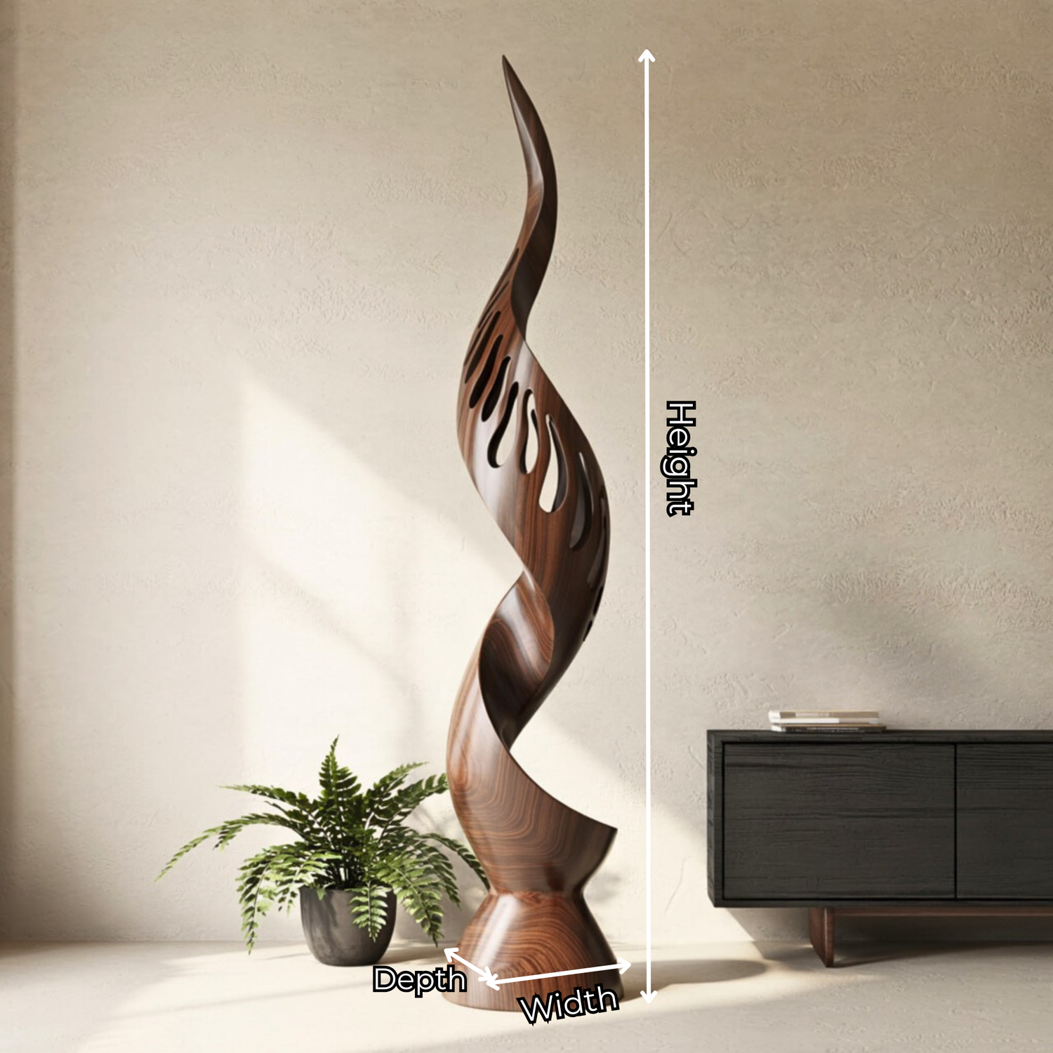 Modern Flame-Inspired Solid Wood Sculpture for Living Room Display