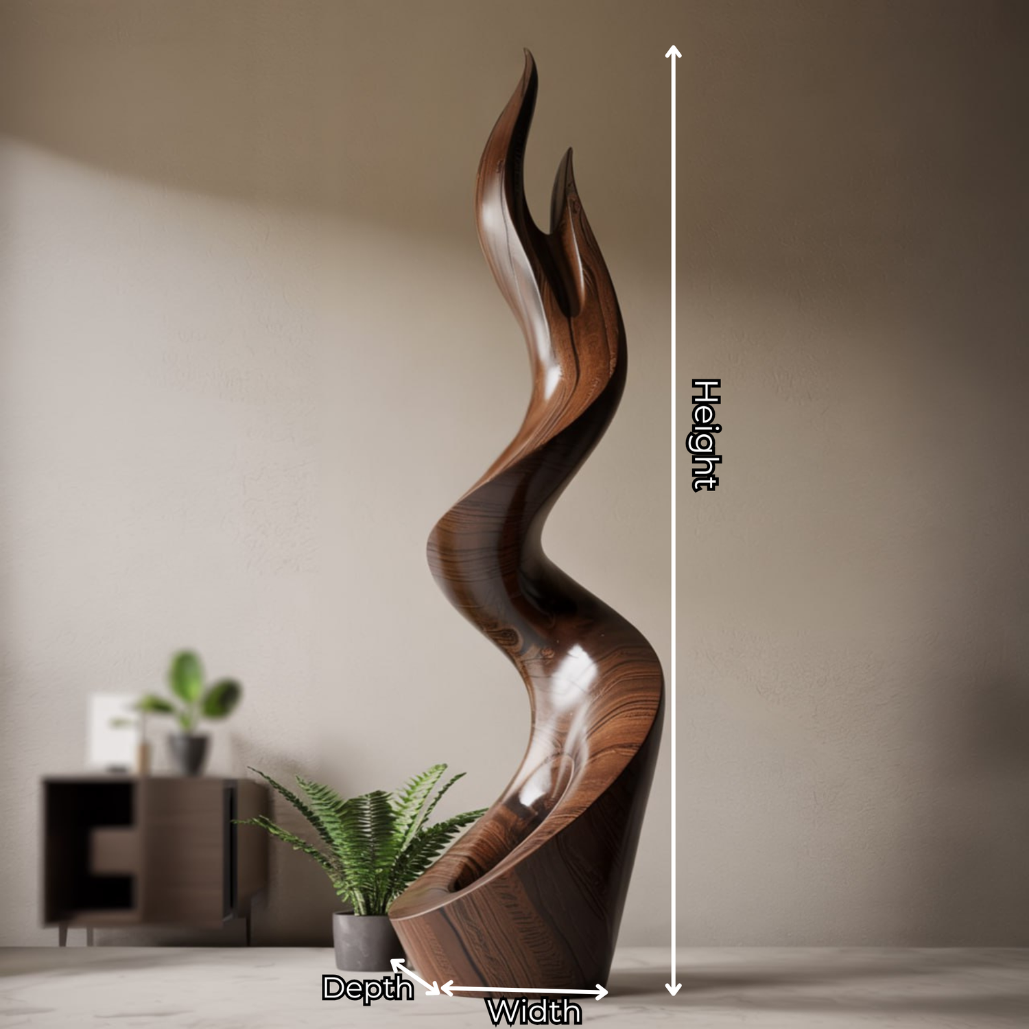 Modern Flame Solid Wood Sculpture for Living Room Contemporary Abstract Art Piece