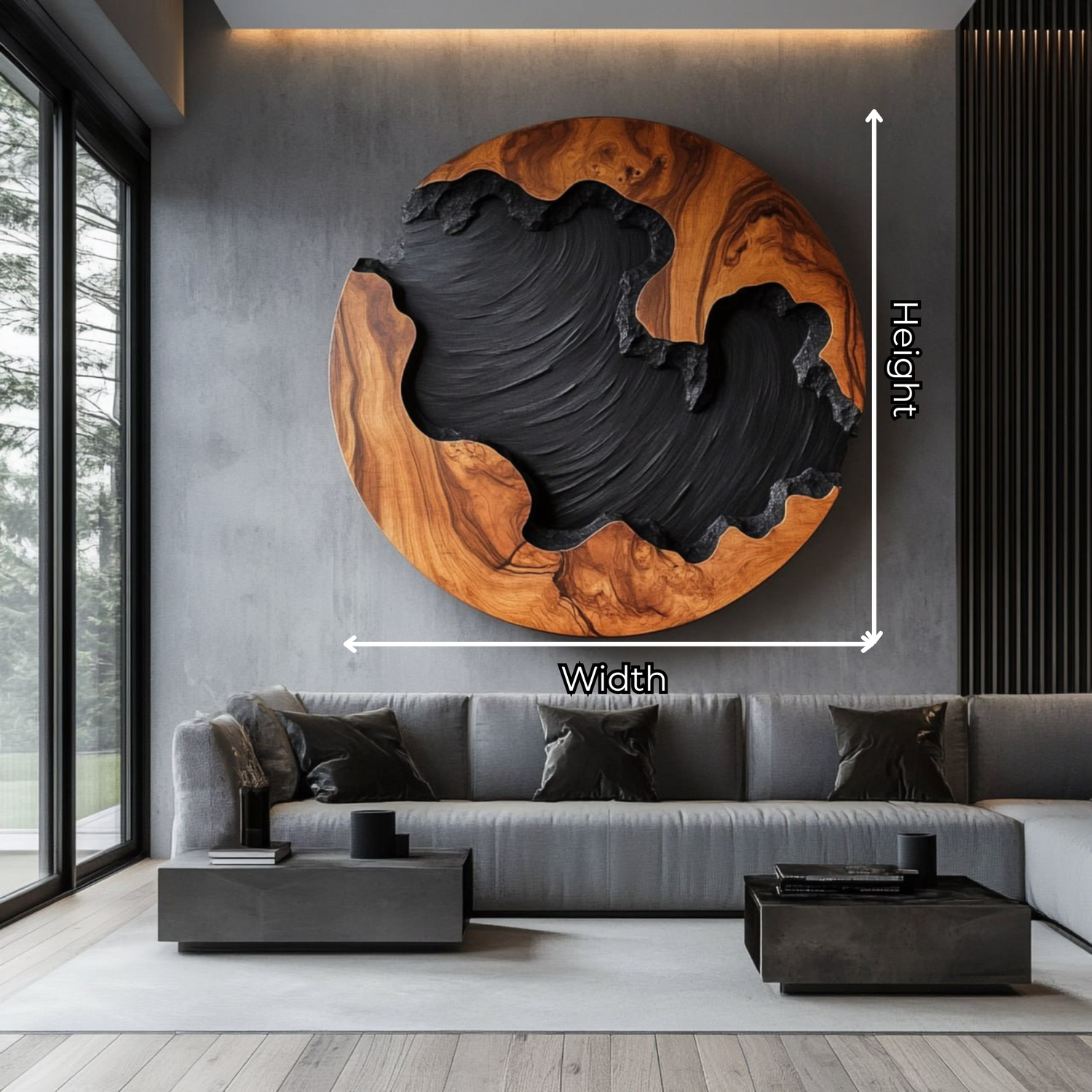 Round Solid Wood Wall Sculpture with Organic Carved Texture