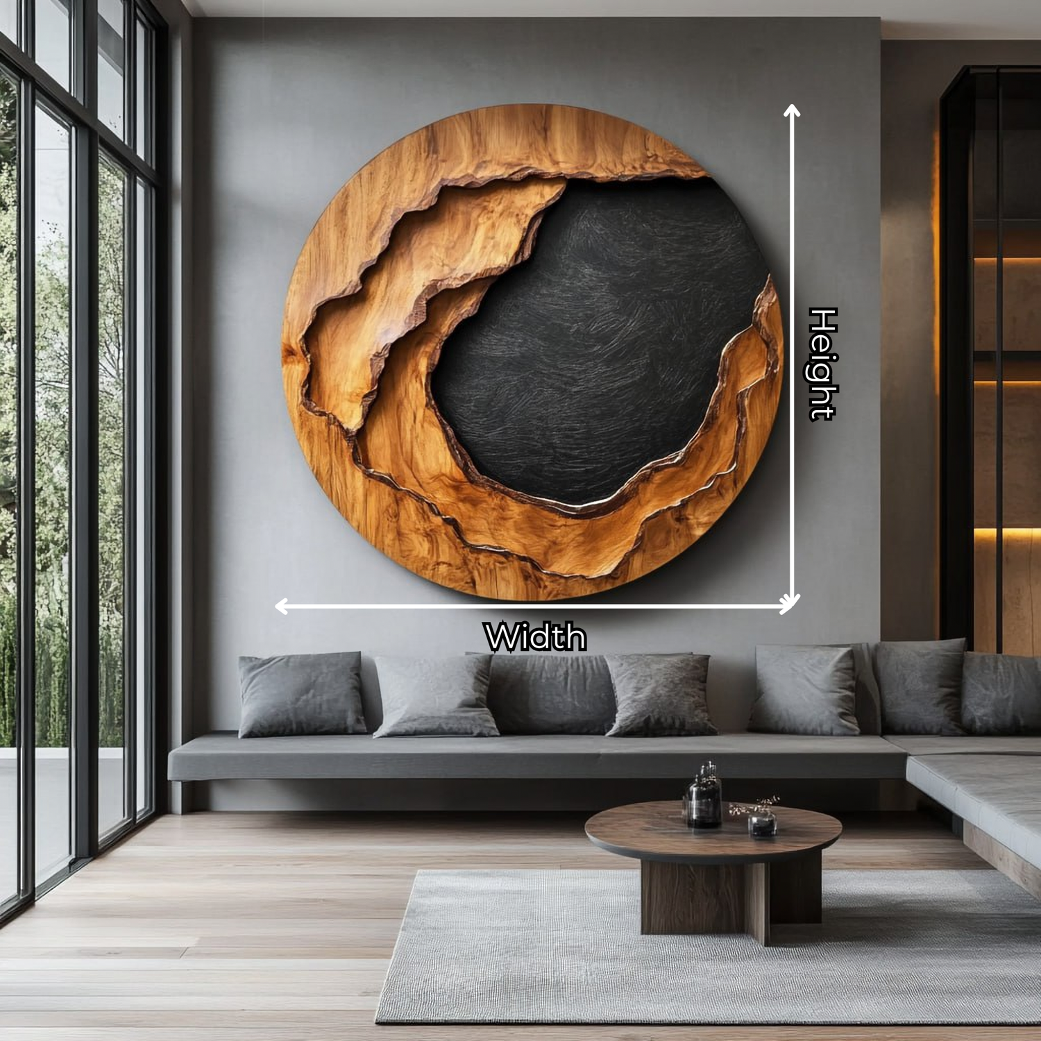 Solid Wood Circular Wall Sculpture for Living Room Accent
