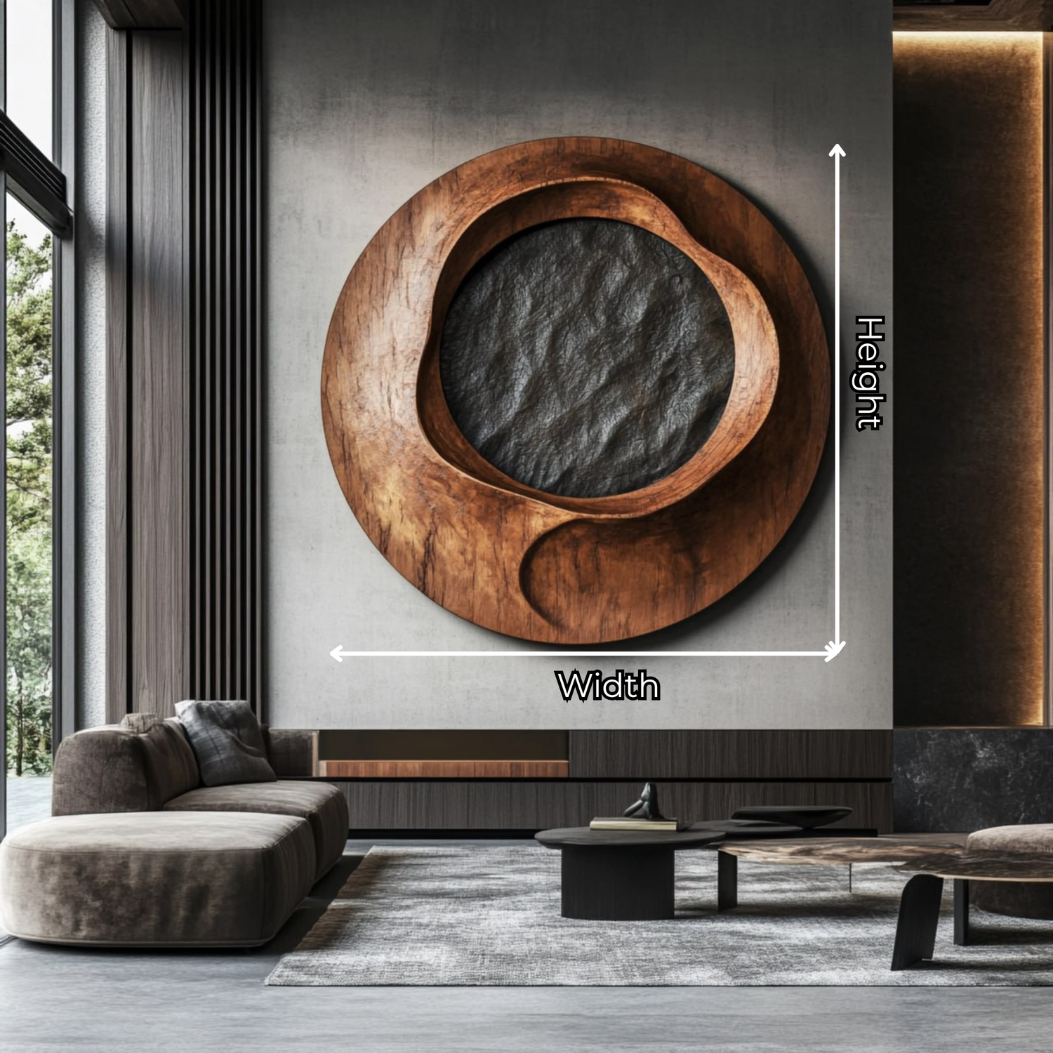 Contemporary Solid Wood Round Wall Sculpture for Interior Decor