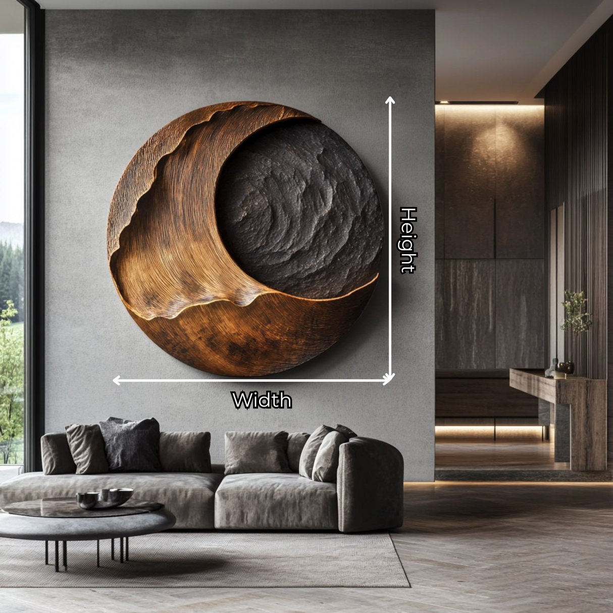 Modern Organic Solid Wood Round Wall Sculpture for Interior Decor