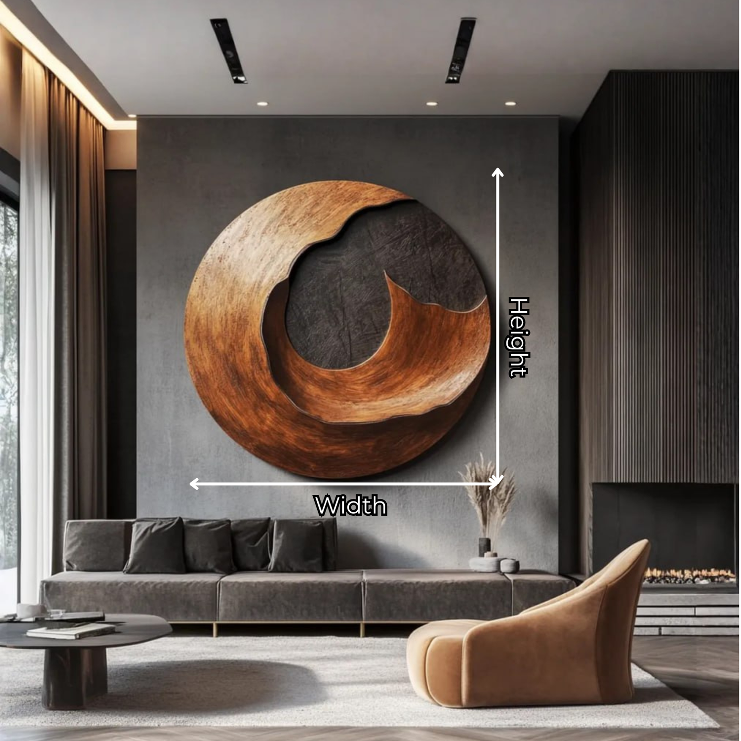 Contemporary Round Solid Wood Wall Sculpture for Living Room Interiors
