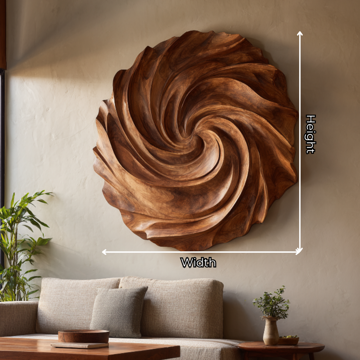 Modern Solid Wood Spiral Wall Sculpture for Living Room Interiors