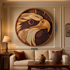 Contemporary Round Solid Wood Eagle Wall Sculpture for Living Room Interiors