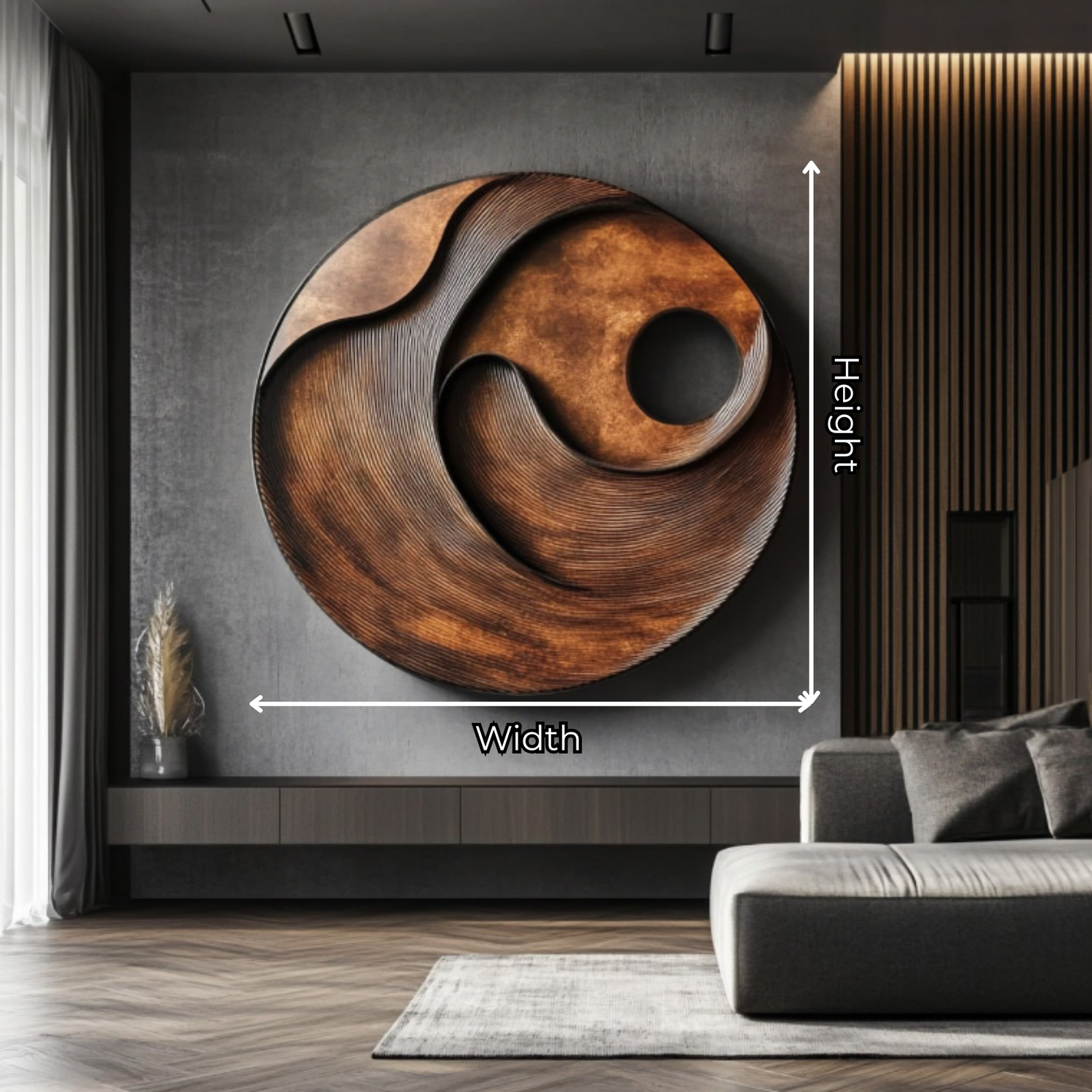 Modern Textured Round Solid Wood Wall Art for Living Room Interiors