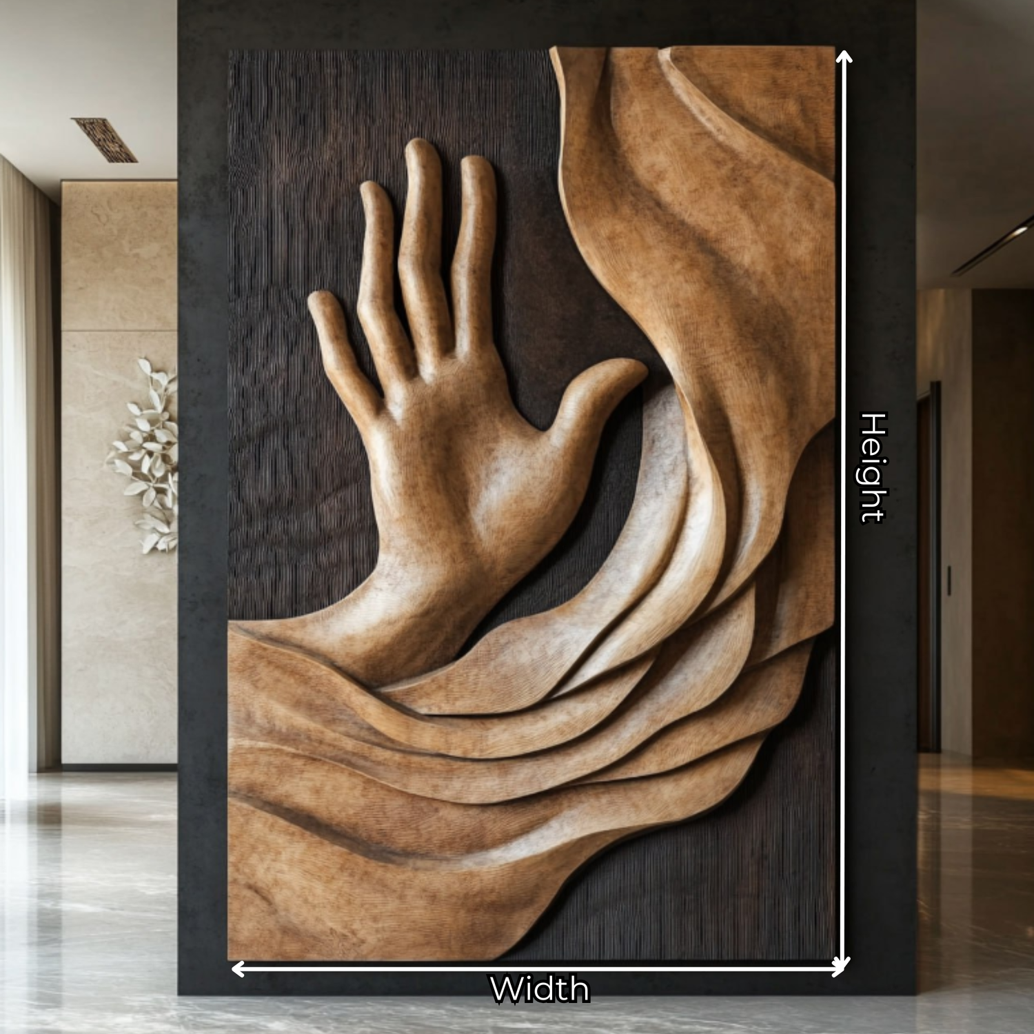 Large Solid Wood Hand Relief Wall Art Panel for Interior Decor