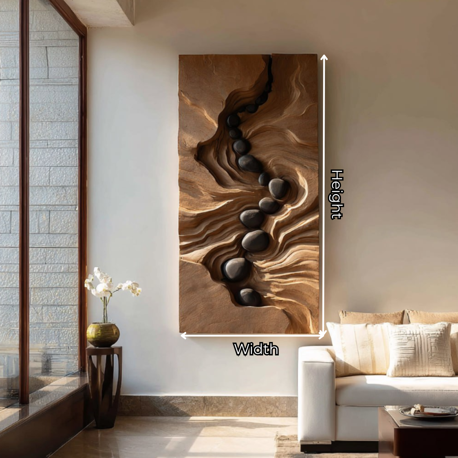 Organic Solid Wood River Flow Wall Sculpture Modern Carved Wall Panel