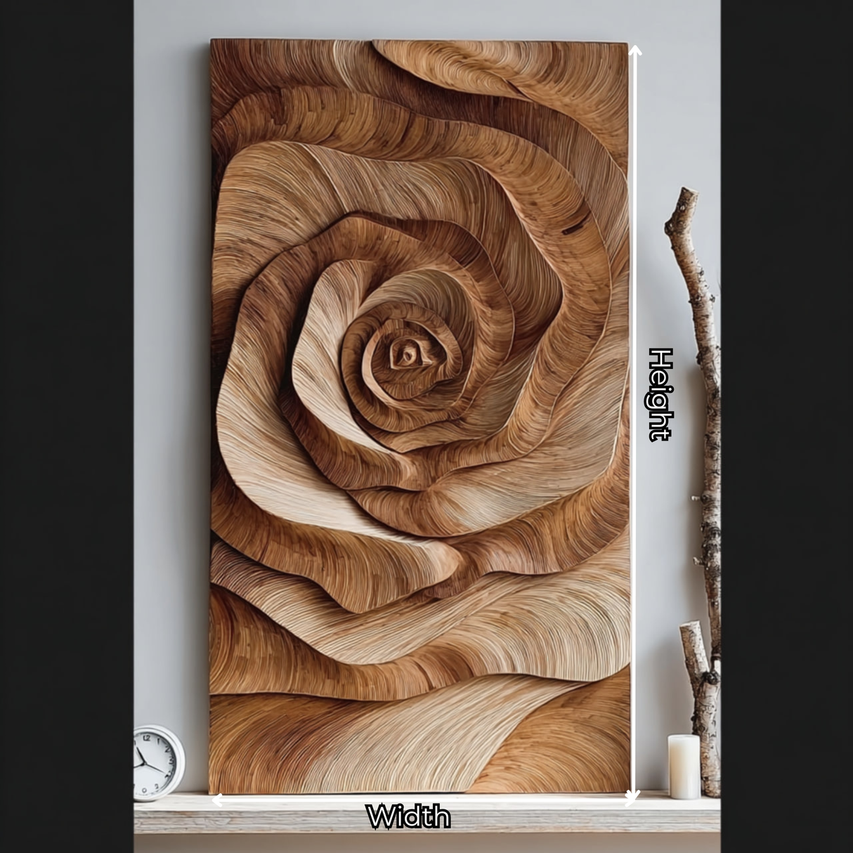 Solid Wood Carved Rose Wall Art for Interior Decor