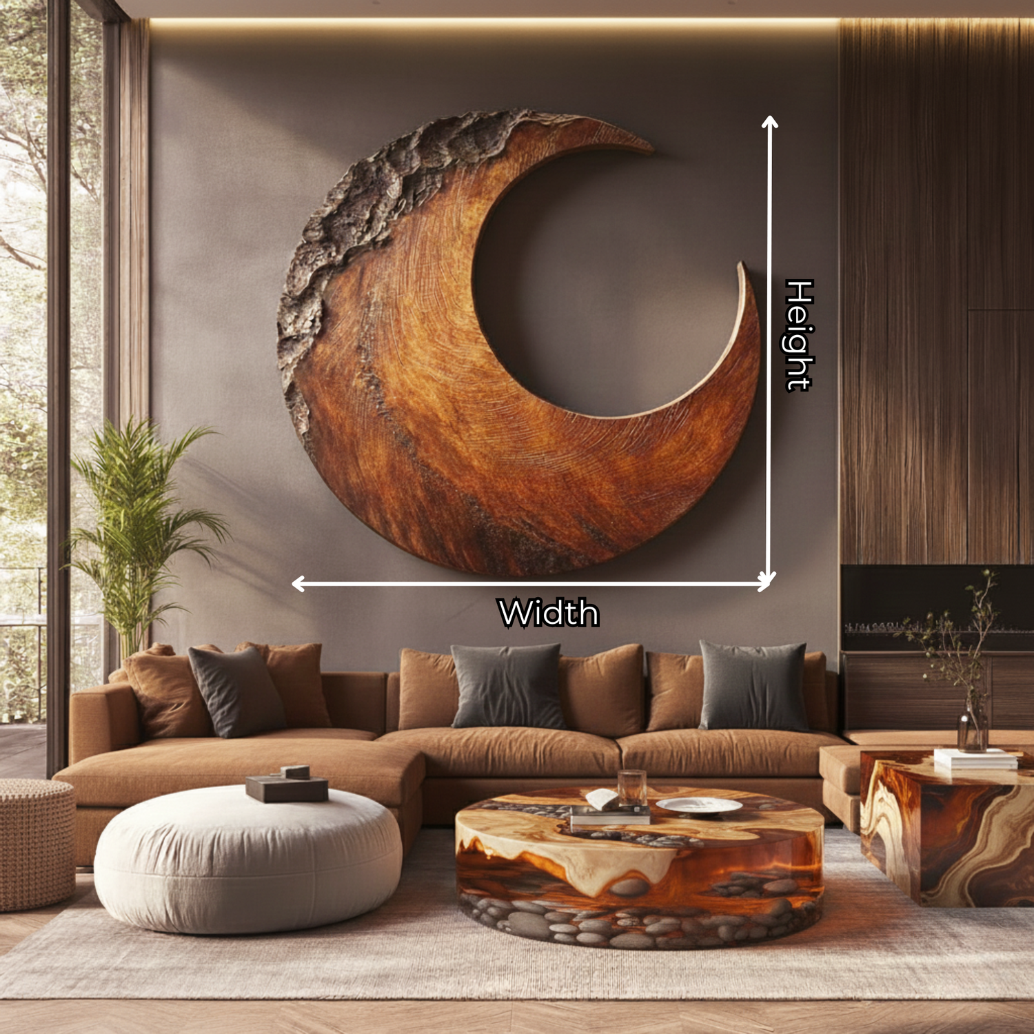 Crescent Solid Wood Wall Sculpture for Living Room Statement Decor