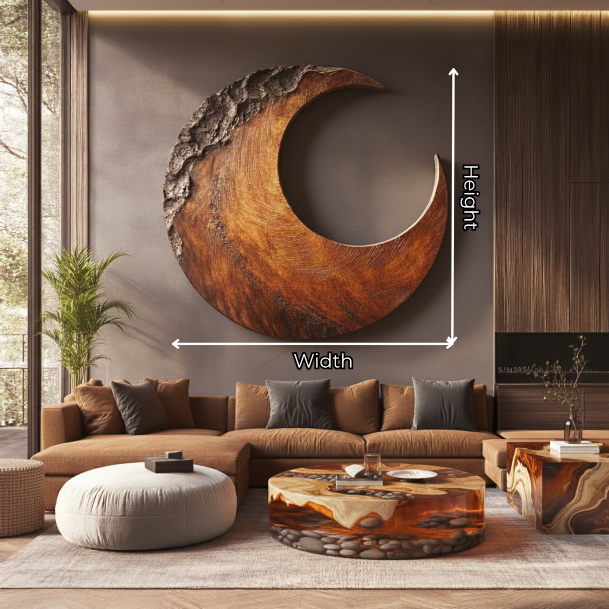 Crescent Solid Wood Wall Sculpture for Living Room Statement Decor