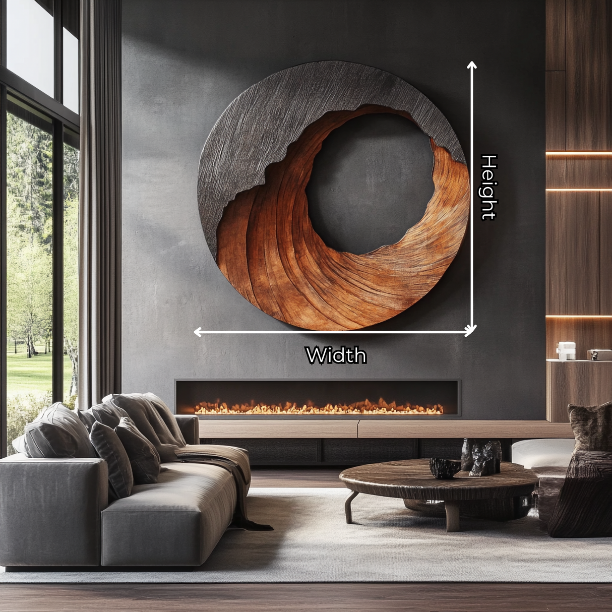 Large Round Solid Wood Wall Sculpture Modern Organic Statement Wall Art for Living Room