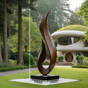 Tall Flame Form Solid Wood Garden Sculpture for Modern Outdoor Landscape