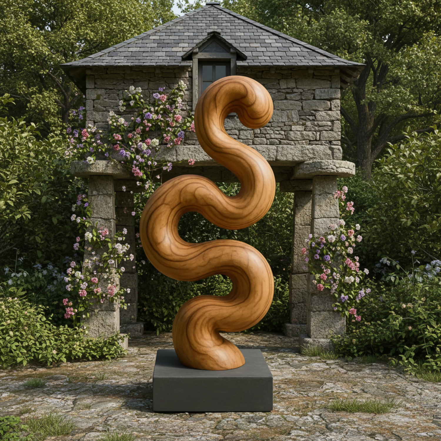 Modern Organic Solid Wood Sculpture for Garden and Landscape Decor