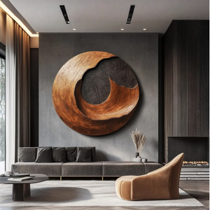 Contemporary Round Solid Wood Wall Sculpture for Living Room Interiors
