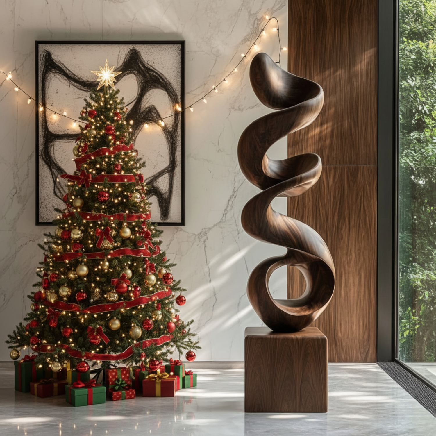 Modern Abstract Solid Wood Sculpture for Interior and Garden Spaces