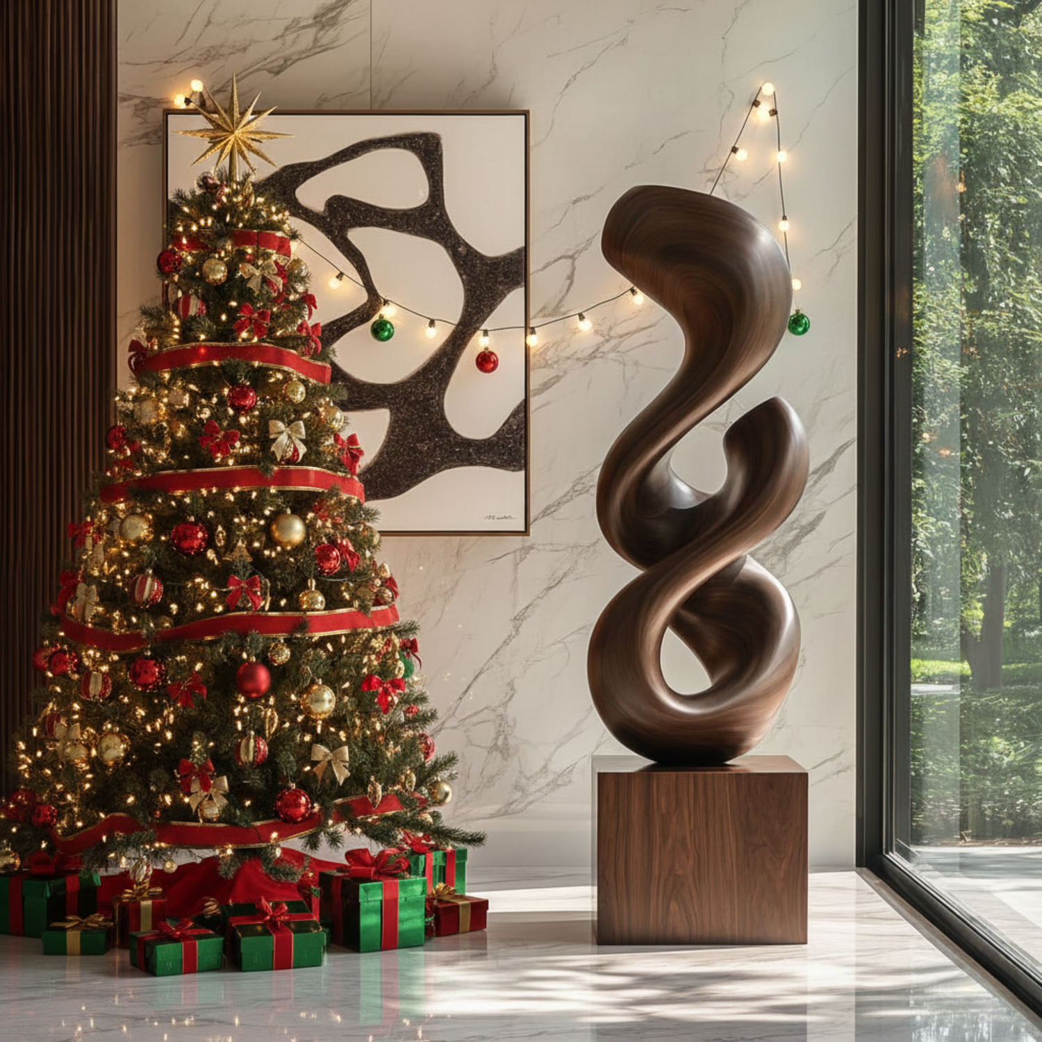 Modern Abstract Solid Wood Sculpture for Home and Garden Decor