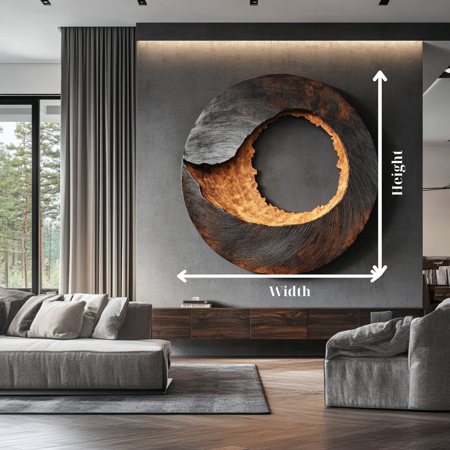Large Solid Wood Textured Circle Wall Sculpture for Modern Living Rooms