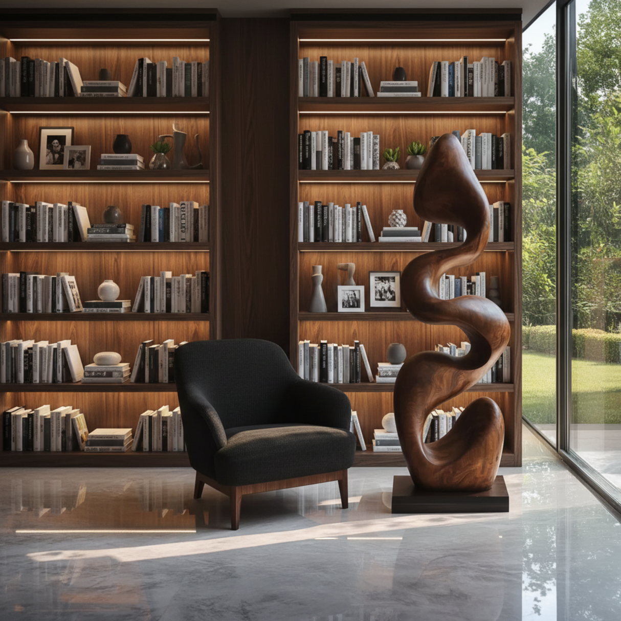 Flowing Contemporary Solid Wood Sculpture for Interior Spaces