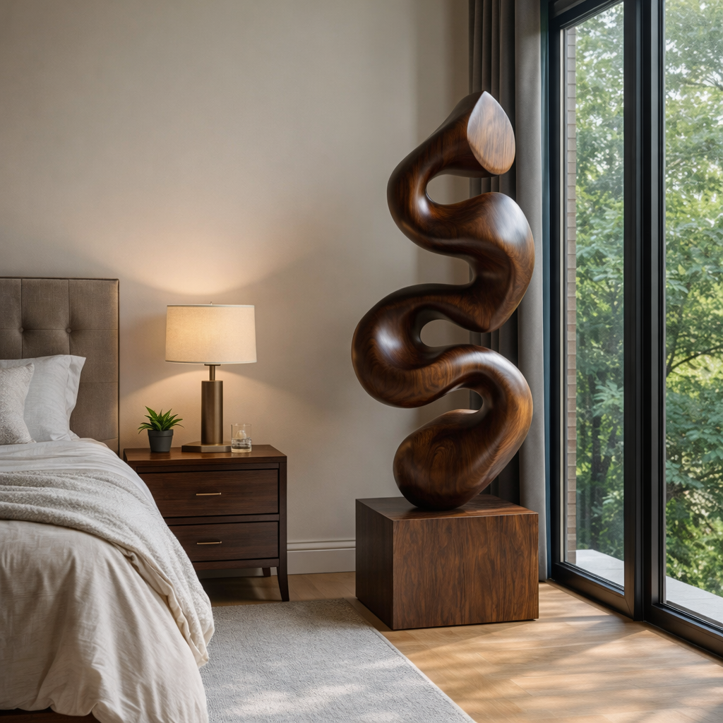 Modern Abstract Solid Wood Sculpture for Living Room and Interior Decoration