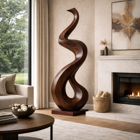 Hand-Carved Abstract Solid Wood Sculpture for Modern Home Interiors