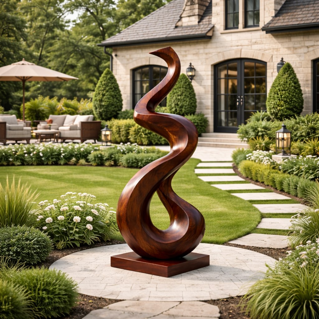 Hand-Carved Abstract Solid Wood Sculpture for Modern Home Interiors