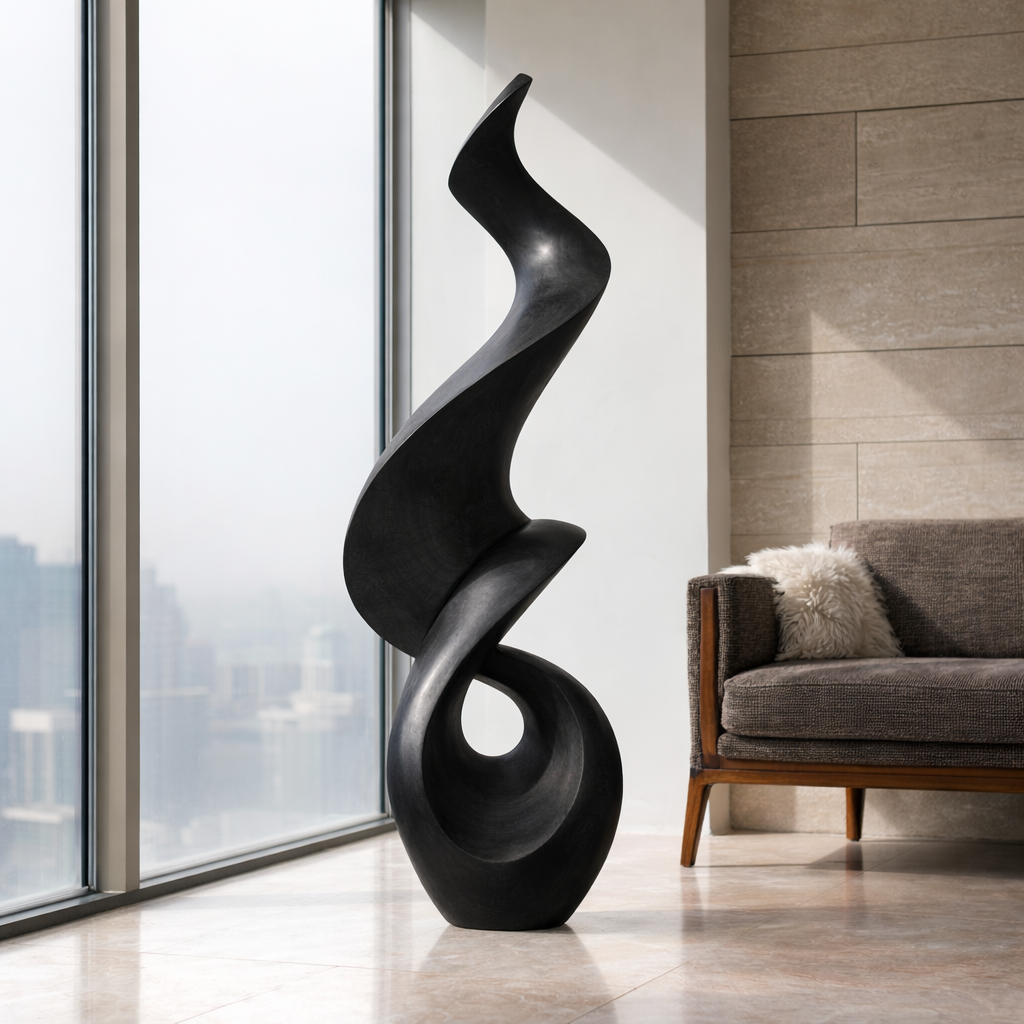Abstract Solid Wood Floor Sculpture for Luxury Interior Display