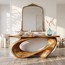 Console Table Solid Wood with Sweeping Oval Loop Base for Entryway Decor